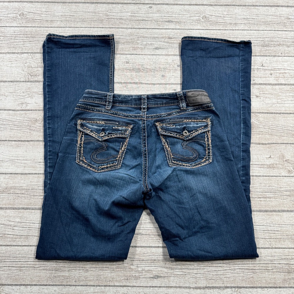 Silver Jeans Women's 30 Blue Dark Wash Denim Suki High Rise Bootcut Slim Stretch